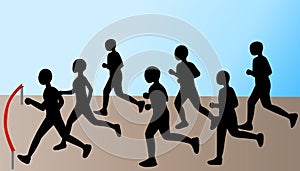 Silhouettes of running people. Vector illustration.